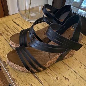 blowfish Black Strapped Wedges